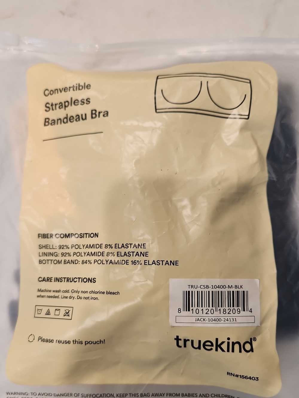 Truekind Convertible Strapless Bandeau Bra — Black